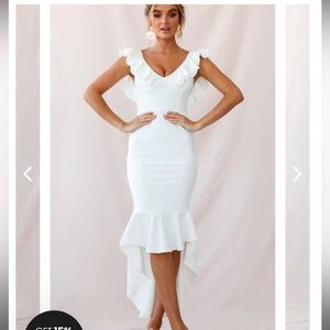 SELFIE LESLIE RUFFLE STRAP HIGH-LOW HEM DRESS WHITE